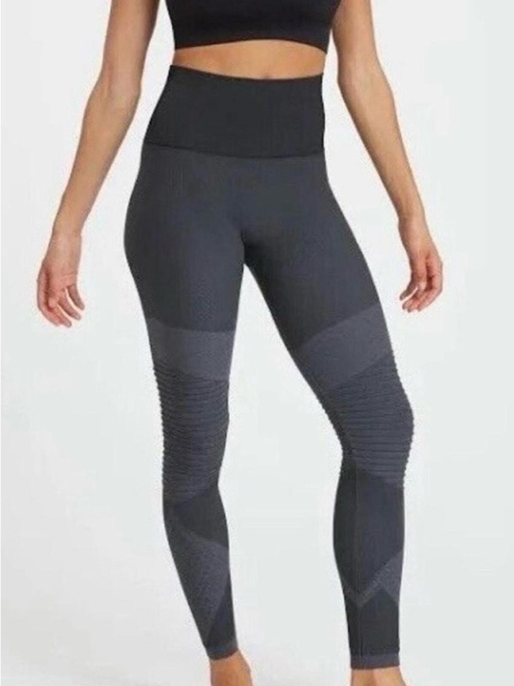 SPANX Seamless Moto Ribbed High-Waist Sculpting Leggings  Very Black